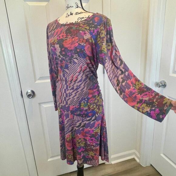 ANTHROPOLOGIE MINI DRESS RUCHED PURPLE /PINK SZ L ECLECTIC COTTAGECORE NEW - Picture 16 of 16